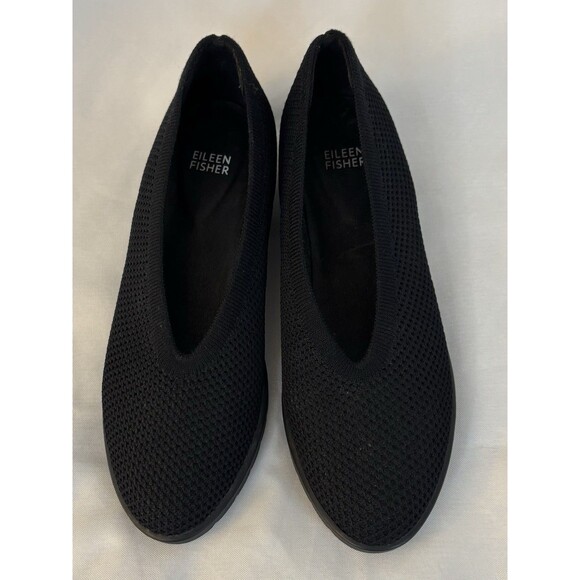 EILEEN FISHER Heaven Black Stretch Knit Low Wedge Ballet Flat Women 8 Shoes - Picture 1 of 9